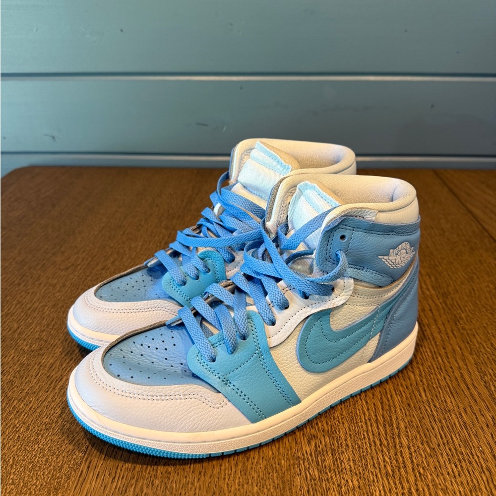 Nike Women’s Air Jordan high White and Light Blue Sneakers